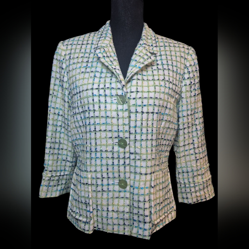 Green & Blue Tweed Blazer Petite 10P Career Power Jacket